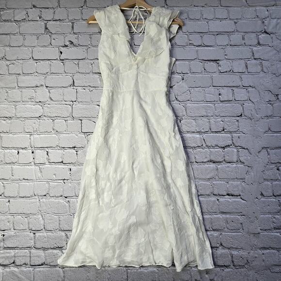 Joie Adella Floral Embroidered Dress In Porcelain White Empire Waist Size 4 - Picture 9 of 14